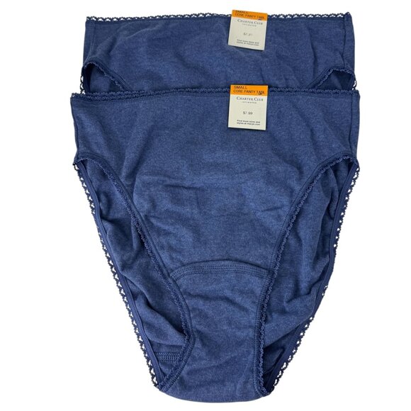 Charter Club Intimates NEW Lot of 2 Small Core Panty High Cut Briefs Cotton Blue - Picture 1 of 5